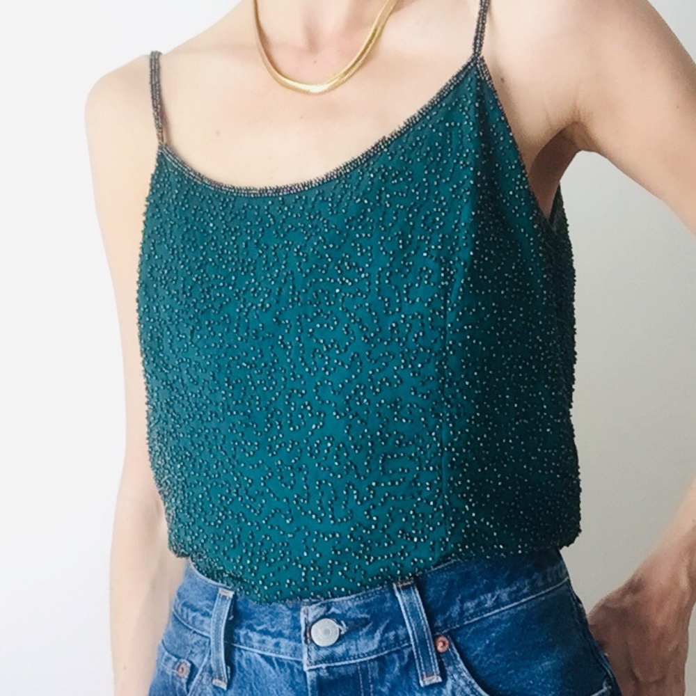 Elegant Green Beaded Women's Top